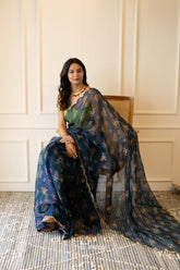 Chandani Blue Organza Silk Saree